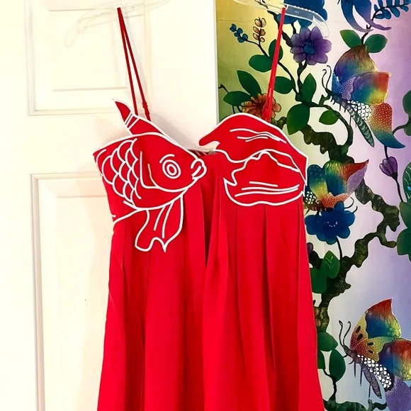 🌺🎉HP🎉🌺 NWT Farm Rio Red Fish Top Maxi Dress - Picture 11 of 16